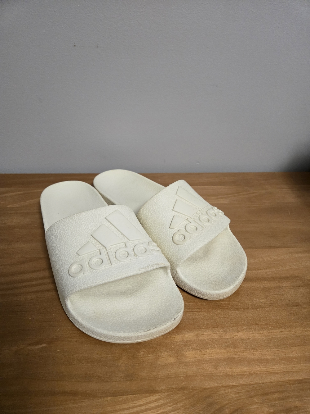 adidas Cream Slide Sandals with Embossed Logo